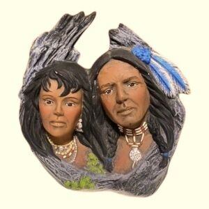 Ceramic ART Native American MAN WOMAN Statue Figurine HAND PAINTED 7"